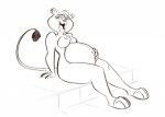  2021 anthro belly big_belly breasts convexpert el_arca fangs felid female fur half-closed_eyes hand_on_ground hand_on_stomach kairel leaning leaning_back lion looking_away looking_back mammal narrowed_eyes nude open_mouth pantherine pregnant pregnant_anthro pregnant_female raised_tail sitting smile solo tongue 