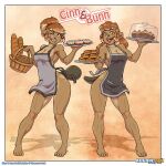  1:1 anthro apron apron_only beaver bread breasts bunn_delafontaine cinn_delafontaine cinnamon_bun clothing cupcake duo female food keiron_white mammal mostly_nude muscular_legs muscular_thighs plantigrade rodent sibling side_boob sister sisters 