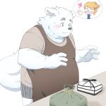  &lt;3 2022 anthro belly bento_box blush bottomwear canid canine canis clothing domestic_dog eyes_closed hi_res humanoid_hands inunoshippo kemono male mammal overweight overweight_male shirt shorts topwear 