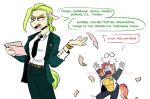  clothing english_text eyewear fan_character glasses golden_keylime_(oc) green_hair hair hasbro my_little_pony scribble_snug_(oc) suit text 