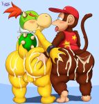  absurd_res anthro balls big_butt bodily_fluids bowser_jr. butt butt_grab cum diddy_kong donkey_kong_(series) duo genital_fluids genitals hand_on_butt haplorhine hi_res huge_butt kiffy_(artist) koopa male mammal mario_bros monkey nintendo orgasm_face primate scalie thick_thighs video_games 