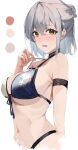  1girl bikini breasts cropped_torso green_eyes grey_hair highres hololive large_breasts looking_at_viewer navel parted_lips shirogane_noel short_hair solo stomach swimsuit upper_body virgo76612871 virtual_youtuber 