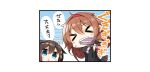  &gt;_&lt; 2girls ahoge black_gloves black_serafuku black_skirt blue_eyes blush braid brown_hair fingerless_gloves food gloves hair_between_eyes hair_flaps hairband holding holding_food kantai_collection long_hair multiple_girls neckerchief open_mouth pleated_skirt popsicle red_hairband red_neckerchief school_uniform serafuku shigure_(kancolle) shigure_kai_ni_(kancolle) shiratsuyu_(kancolle) shiratsuyu_kai_ni_(kancolle) short_sleeves single_braid skirt translation_request yume_no_owari 