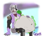  abdominal_bulge after_vore anthro belly big_belly burping canid canine canis eye_patch eyewear fur grey_body grey_fur hand_on_stomach hi_res male mammal nintendo open_mouth red_eyes rumbling_stomach same_size_vore sphericalfoxsky star_fox video_games vore wolf wolf_o&#039;donnell 