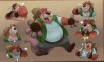  2022 anthro belly big_belly bottomwear brok_the_investigator clothing cricetid eyes_closed facial_hair hat headgear headwear laugh male mammal mature_male multiple_poses muskrat mustache one_eye_closed overweight overweight_male pants piti_yindee pose rodent shirt solo topwear tramp_(brok_the_investigator) video_games wink 