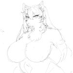  1:1 anthro big_breasts breasts carsen eyebrow_through_hair eyebrows female hair hi_res long_hair looking_at_viewer mammal monochrome neck_tuft sketch solo translucent translucent_hair tuft 