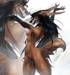  anthro black_hair breasts canid canine canis fan_character female hair hi_res long_hair mammal nude solo teeth teragabba wolf yellow_eyes 
