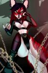  animated anthro canid canid_demon chain demon ear_piercing female hellhound mammal membrane_(anatomy) membranous_wings metal microphone music piercing rockstar short_playtime singing skarlet(plaguedwolf) solo vadal wings 