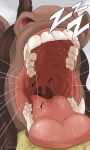  ambiguous_gender bodily_fluids brown_body brown_ears brown_fur brown_hair brown_horn brown_inner_ear brown_inner_ear_fluff equid equine eyes_closed fur glistening glistening_tongue group hair hi_res horn imperatorcaesar inner_ear_fluff mammal mouth_shot open_mouth oral_vore pink_tongue saliva saliva_on_tongue saliva_string stick_figure teeth tongue tuft unicorn vore 