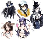  !? 5girls :p animal_ears arknights asbestos_(arknights) ascot baseball_cap bikini black_bow black_collar black_hair black_headwear black_jacket black_pantyhose blue_bow blue_eyes blue_hair blue_tongue blush bow braid breasts brown_hair cleavage collar collared_jacket colored_tongue dress earclip extra_ears fox_ears fox_girl gladiia_(arknights) grey_hair hair_bow hair_over_one_eye hand_up hat heart high_collar highres holding holding_hose hose infection_monitor_(arknights) jacket jewelry kjera_(arknights) lapels long_hair looking_at_viewer medium_breasts mmm_ma_pmpm multicolored_hair multiple_girls nail_polish navel necklace official_alternate_costume open_clothes open_jacket oripathy_lesion_(arknights) pantyhose perfumer_(arknights) ponytail purple_eyes purple_hair rabbit_ears rabbit_girl rope_(arknights) rope_(summer_flowers)_(arknights) sharp_teeth short_hair simple_background stomach strapless strapless_bikini swimsuit teeth tongue tongue_out two-tone_hair water waving wet white_ascot white_background white_dress white_headwear yellow_jacket 