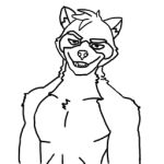  chrisraccoon humanoid looking_at_viewer low_res male mammal monochrome muscular muscular_male open_mouth procyonid raccoon shirtless showing_teeth solo 