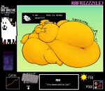  alphys anthro beef belly big_belly big_breasts blush bodily_fluids breasts buckteeth burger deep_navel english_text eyelashes eyewear fat_rolls female food glasses hand_on_breast hi_res huge_breasts hyper hyper_belly kafrizzzle lizard meat morbidly_obese morbidly_obese_anthro morbidly_obese_female navel nude obese obese_anthro obese_female overweight overweight_anthro overweight_female reptile rumbling_stomach scales scalie simple_background solo steak sundae sweat teeth text undertale_(series) yellow_body yellow_scales 