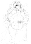  anthro areola big_breasts breasts carsen clothed clothing emanata embarrassed female hair hi_res holding_breast huge_breasts lingerie long_hair looking_at_viewer mammal monochrome navel sketch solo thick_thighs wide_hips 