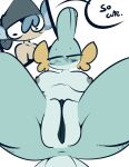  1-upclock anthro anus blue_hair blue_nipples blush blush_lines breasts clothing dialogue duo english_text eyes_closed female genitals hair headgear headwear hi_res kay_(1-upclock) male male/female mudkip nintendo nipples nude nude_female nude_male panpour pok&eacute;mon pok&eacute;mon_(species) presenting presenting_pussy pussy pussy_focus text tobias_(1-upclock) video_games wide_eyed 