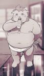  2022 anthro belly big_belly bodily_fluids gouryou hi_res humanoid_hands kemono lifewonders male mammal moobs navel nipples overweight overweight_male solo suid suina sus_(pig) sweat tokyo_afterschool_summoners towel umekemo42 video_games wild_boar 