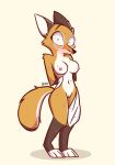  2022 anthro areola barkyeet blush bodily_fluids breast_grab breast_play breast_squish breasts brown_ears butt canid canine cleft_of_venus digitigrade embarrassed eyelashes eyewear female fluffy fluffy_tail fox genital_fluids genitals glasses hand_on_breast happy hi_res holding_breast looking_at_own_breasts looking_at_self looking_down mammal medium_breasts navel nipples orange_body pink_areola pink_nipples pussy pussy_juice rey_(animatedmau) shy simple_background solo speech_bubble squish standing towel wet white_body wide_hips 
