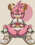  absurd_res amy_rose anthro bedroom_eyes boots bottomless breasts clothed clothing eulipotyphlan female footwear genitals green_eyes hair hedgehog hi_res looking_at_viewer mammal narrowed_eyes open_mouth open_smile pink_body pink_hair pussy seductive sega senshion simple_background smile solo sonic_the_hedgehog_(series) spread_legs spreading 
