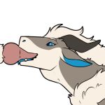  2022 blue_eyes felkin fellatio fur genitals grey_body horn mane open_mouth oral penile penis sex symrea telegram_sticker 