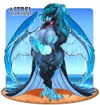  anthro areola astrel_starlight avian balls beach beak big_balls big_breasts bikini bird black_body black_feathers blue_body blue_eyes blue_feathers blue_fur blue_hair bodily_fluids breasts bulge claws clothed clothing digital_media_(artwork) erection feathered_wings feathers fsmaverick fur genital_fluids genitals gryphon hair hand_on_penis herm hi_res intersex looking_at_viewer macro micro mythological_avian mythology nipples nude open_mouth outside penis precum seaside seductive size_difference solo swimwear tail_feathers tongue umbrella walking_towards_viewer wet wings 
