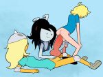  2020 adventure_time animal_genitalia animal_penis anthro balls big_penis black_hair blonde_hair blue_background breasts bronwyn butt canid canine canine_penis cartoon_network cleavage clothed clothing erection faceless_character faceless_male finn_the_human footwear genitals group group_sex hair handjob herm herm/male hi_res human human_on_anthro humanoid_genitalia humanoid_penis intersex intersex/male interspecies joshin long_hair lying male mammal marceline_abadeer on_back penile penis sex shoes side_view simple_background smile threesome vampire 
