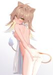  1girl ahoge animal_ears apron ass bangs blush bow breasts dress frills hair_between_eyes highres indie_virtual_youtuber k_mugura lion_ears lion_girl lion_tail long_hair looking_at_viewer naked_apron rurudo_lion small_breasts solo tail virtual_youtuber white_background white_dress yellow_eyes 