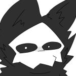 anthro black_body black_fur black_sclera canid canine canis changed_(video_game) fur goo_creature hi_res lazyh looking_at_viewer male mammal mask narrowed_eyes puro_(changed) reaction_image simple_background solo stare white_background white_eyes white_mask wolf 