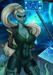  alien alien_humanoid anthro breasts cosmos curvy_figure digital_media_(artwork) female hi_res humanoid lizard lush reptile scalie solo space thick_thighs wide_hips zhadart 