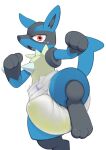  ambiguous_gender bodily_fluids diaper embarrassed feral fighting_pose genital_fluids hi_res looking_at_viewer lucario nintendo nyanyakotarou one_foot_raised open_mouth paws pok&eacute;mon pok&eacute;mon_(species) pose solo spikes tears teeth tongue urine video_games wet_diaper wetting 