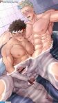  2boys abs anal_fingering bar_censor bara black_hair blue_eyes blue_hair blush brothers censored completely_nude erection fingering grancy_(gyee) grelxb gyee headband highres incest large_pectorals licking_lips looking_at_another lying male_focus multicolored_hair multiple_boys muscular muscular_male navel nipples nude on_side open_mouth patreon_username pectorals penis pixiv_id red_hair short_hair siblings spiked_hair streaked_hair sven_(gyee) tongue tongue_out twins twitter_username two-tone_hair water white_hair white_headband yaoi yellow_eyes 