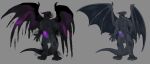  anthro balls black_body black_horn black_tail black_tongue black_wings dragon erection fangs front_view genitals glowing glowing_eyes glowing_genitalia glowing_penis grey_background grey_balls grey_body grey_tail hand_on_hip hi_res horn imperatorcaesar male membrane_(anatomy) membranous_wings multiple_forms muscular muscular_anthro muscular_male open_mouth penis pink_eyes pink_penis purple_penis purple_wings ridged_penis simple_background solo standing tongue tongue_out unsigned wings 