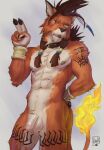 abs anthro areola balls biceps canid canine canis collar digital_media_(artwork) ear_piercing ear_ring felid final_fantasy final_fantasy_vii final_fantasy_xiv fire flaccid flaming_tail foreskin fur genitals hair hi_res humanoid_genitalia humanoid_penis hybrid lion lion21 looking_at_viewer male mammal muscular muscular_anthro muscular_male nipples nude one_eye_closed orange_body pantherine pecs penis piercing red_xiii ring_piercing simple_background solo square_enix tattoo teeth video_games white_background wink wolf 