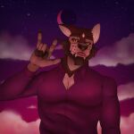  anthro bisexual blep canid canine canis clothed clothing cloud crescent_moon dress_shirt facial_hair female hand_gesture love male mammal moon olive_(olivepup_00) olivepup_00 open_clothing open_shirt open_topwear shirt sign_language sky solo stubble tongue tongue_out topwear wolf 