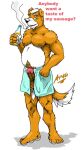  alcohol anthro balls beer beverage canid canine cigarette erection facial_piercing genitals looking_at_viewer male mammal muscular nipple_piercing nipples nose_piercing piercing slightly_chubby solo towel towel_only unknown_artist 