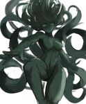  1girl 2020 alternate_form breasts colored_sclera colored_skin green_eyes green_hair green_sclera green_skin highres lineart medium_breasts monster_girl monsterification one-punch_man rakeemspoon serious simple_background solo solo_focus tatsumaki tentacle_hair tentacles thick_thighs thighs white_background 