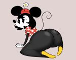  absurd_res anthro apopop bent_over big_butt bottomless butt clothed clothing disney female hi_res huge_butt looking_at_viewer mammal minnie_mouse mouse murid murine pie_cut_eyes rodent simple_background smile solo 