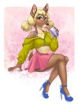  absurd_res anthro beverage blonde_hair bottomwear breasts brown_body brown_fur bubble_tea butt cervid clothed clothing digital_media_(artwork) drinking female footwear fully_clothed fur hair hi_res high_heels hoodie indieembers inner_ear_fluff looking_at_viewer lydia_diertz_(indieembers) mammal miniskirt off_shoulder pigtails scut_tail short_tail simple_background sitting skirt solo tan_body tan_fur topwear tuft zipper_jacket 