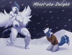  anthro big_breasts breasts butt_from_the_front female genitals hi_res huge_breasts hyperstorm_h male mega_absol mega_evolution nintendo nude pok&eacute;mon pok&eacute;mon_(species) pussy snow snowing video_games 