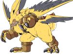  7thsofa absurd_res angry anthro bandai_namco claws curled_tail digimon digimon_ghost_game fur hi_res lamortmon long_ears male monster muscular muscular_anthro muscular_male orange_eyes sharp_claws sharp_teeth solo teeth winged_arms wings yellow_body yellow_fur 
