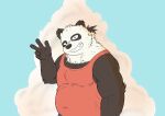  2022 anthro belly black_body black_nose clothing cloud giant_panda humanoid_hands kemono male mammal o_hashi2020 overweight overweight_male shirt solo topwear ursid white_body 