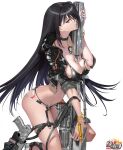  absurdres anti-materiel_rifle bikini black_bikini black_jacket bracelet breasts choker dog_tags gun handgun highres ideura_aki jacket jewelry kawanakajima large_breasts long_hair red_eyes rick_g_earth rifle sniper_rifle swimsuit tac-50 tag unzipped weapon 