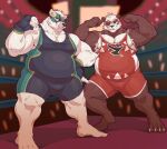  anthro belly big_belly blizzard_entertainment bulge clothed clothing duo hi_res looking_at_viewer male male/male mammal muscular muscular_anthro muscular_male pandaren polar_bear ursid ursine video_games warcraft zi_ran 