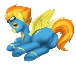  2022 absurd_res clothing costume dock equid equine eyewear feathered_wings feathers female feral friendship_is_magic goggles hair hasbro hi_res hirichie mammal my_little_pony orange_eyes orange_hair orange_tail pegasus signature simple_background solo spitfire_(mlp) uniform white_background wings wonderbolts_(mlp) wonderbolts_uniform yellow_body yellow_feathers 