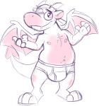  anthro arms_outstretched barefoot briefs briefs_only bulge clothed clothing dragon eyewear feet glasses goronic horn male navel nipples simple_background smile solo teeth_showing tighty_whities topless underwear underwear_only white_background white_briefs white_clothing white_underwear 