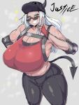  big_breasts breasts cleavage clothed clothing demon demon_humanoid eyewear female helltaker hi_res huge_breasts humanoid justice_(helltaker) not_furry rururu82010664 solo spade_tail sunglasses 