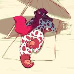  absurd_res anthro basket beach brown_body brown_fur butt claws container eyes_closed fur hair hi_res hyaenid lying male mammal nude on_front parasol paws picnic_basket pink_paws resting seaside shadow shockstk solo spots spotted_body spotted_fur spotted_hyena summer white_body white_fur 