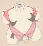  2022 anthro balls belly big_belly blush canid canine canis domestic_dog erection facial_hair genitals hi_res humanoid_genitalia humanoid_hands humanoid_penis kemono male mammal mature_male momo_92698 moob_grab moobs mustache nipples overweight overweight_male penis solo_focus 
