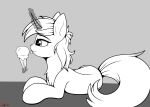  2020 absurd_res chest_tuft dessert equid equine eyelashes female feral food friendship_is_magic glowing glowing_horn hair half-closed_eyes hasbro hi_res horn ice_cream long_tail lyra_heartstrings_(mlp) magic mammal monochrome my_little_pony narrowed_eyes redmn solo tongue tongue_out tuft unicorn 