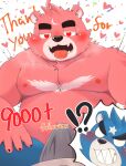  &lt;3 &lt;3_eyes 2022 absurd_res anthro black_nose blue_body blush bodily_fluids bulge clothed clothing duo erection erection_under_clothing hi_res humanoid_hands kemono male male/male mammal moobs nipples overweight overweight_male red_body sweat tongue tongue_out underwear ursid zuboboz 
