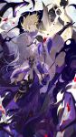  2boys absurdres bishounen black_gloves blonde_hair blood blood_on_face cowboy_shot earrings face-to-face gloves glowing glowing_sword glowing_weapon highres japanese_clothes jewelry kamiochi_orochi long_hair male_focus molin multiple_boys onmyoji profile short_hair snake susanoo_(onmyoji) weapon yamata_no_orochi 