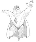  2022 absurd_res anthro cape clothing hi_res humanoid_hands kamui_shirow kemono male mammal monochrome muscular muscular_male simple_background skinsuit solo superhero tight_clothing ursid 